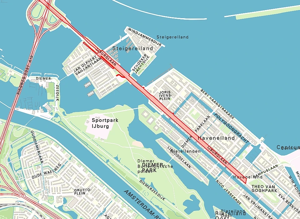 IJburglaan op de plattegrond Steigereiland en Haveneiland