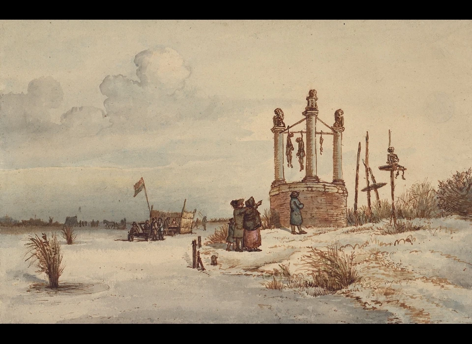 IJpromenade ijsvermaak bij het Galgenveld. In 1795 is het Galgenveld opgeheven (Gerrit Lamberts, 1795)