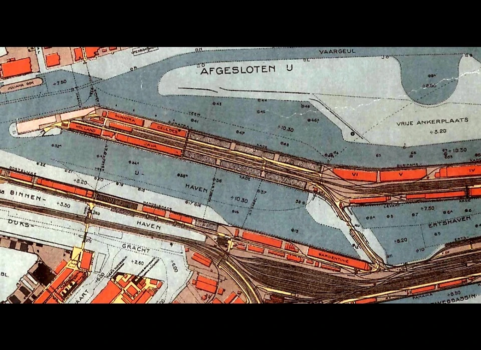 plattegrond loodsnamen zijn leesbaar en de westelijke punt is verbreed (1922)