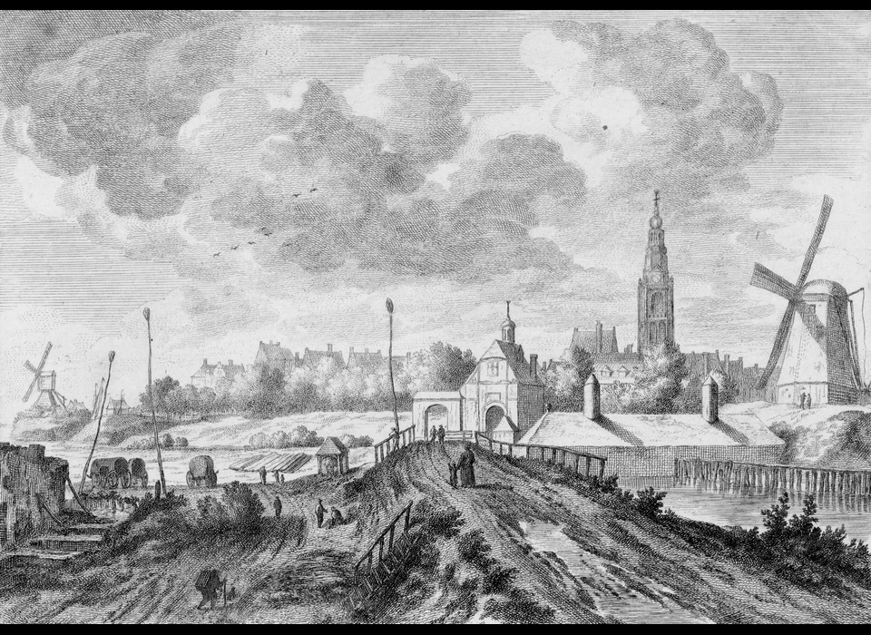 Afbraak Sint Antoniespoort rechts de Oosterbeer (Abraham Bloteling (1634-1690), 1664)
