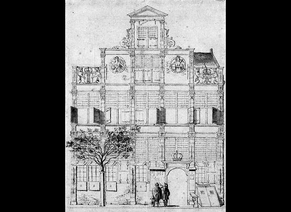 Kalverstraat 71 herberg De Keizerskroon nieuwbouw van 1568 vermoedelijk van metselaar Jan Joosten (1653)