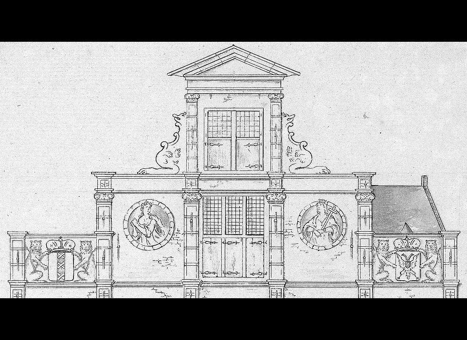 Kalverstraat 71 herberg De Keizerskroon nieuwbouw van 1568 detail top (1653)