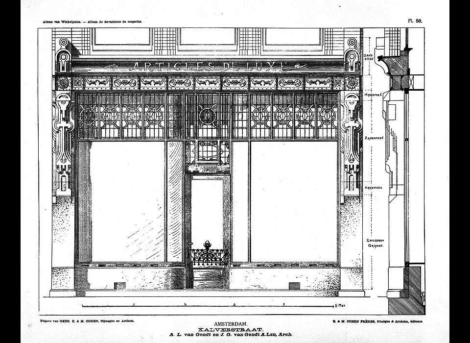 Kalverstraat 128 ontwerptekening van architect Van Gendt (1896)