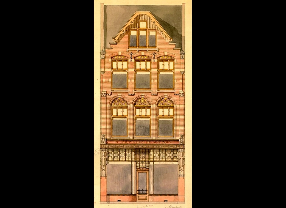 Kalverstraat 128 ontwerptekening van architect Van Gendt (1896)