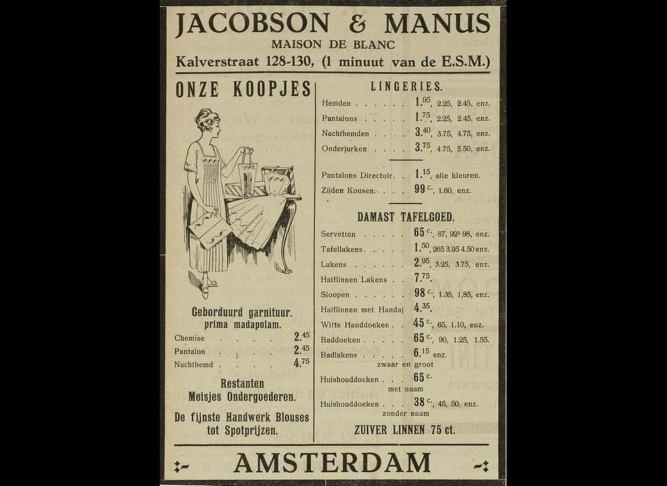 Kalverstraat 128-130 advertentie (ca.1910)