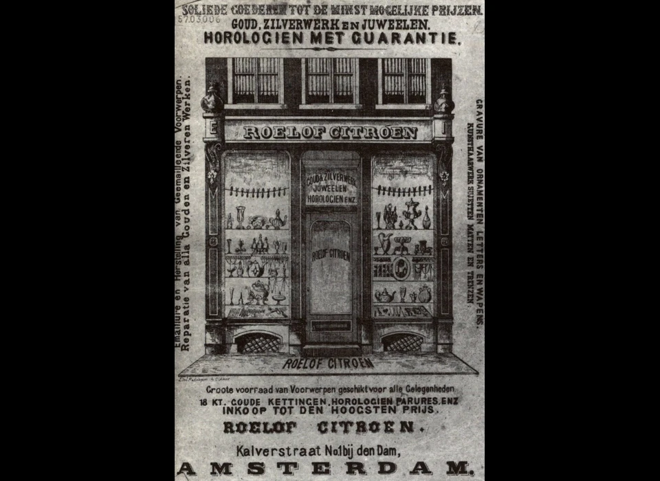 Kalverstraat 1 advertentie juwelier Citroen (circa.1876)