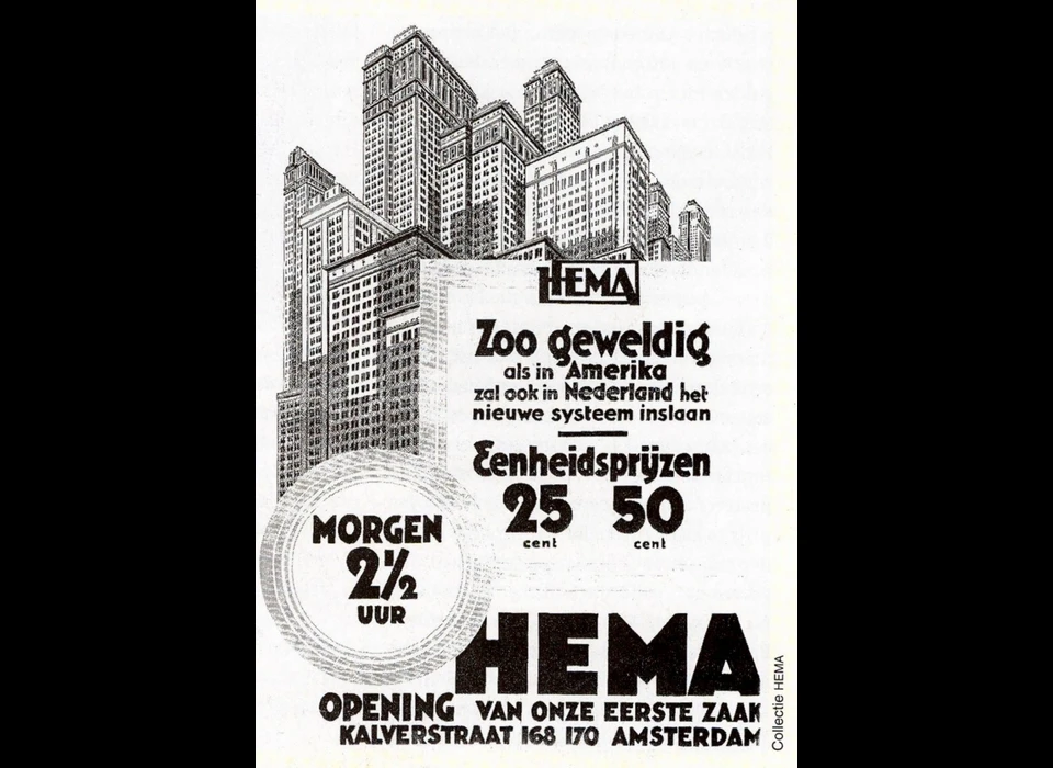 Kalverstraat 170 advertentie waarin de opening van de eerste HEMA-winkel wordt gemeld (1926)