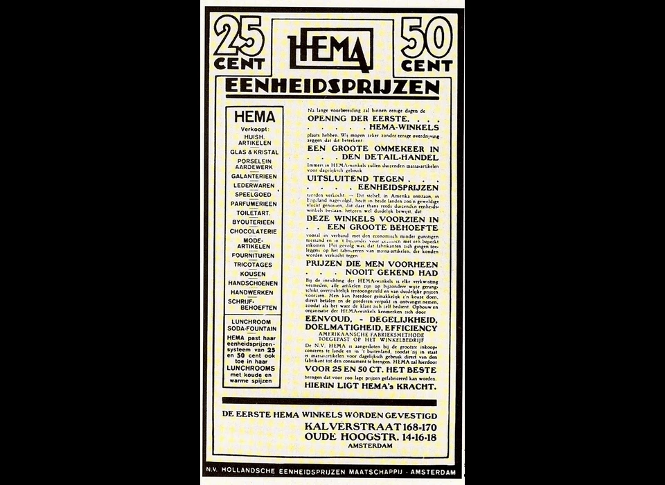 Kalverstraat 170 HEMA openingsadvertentie aanbiedingen (1926)