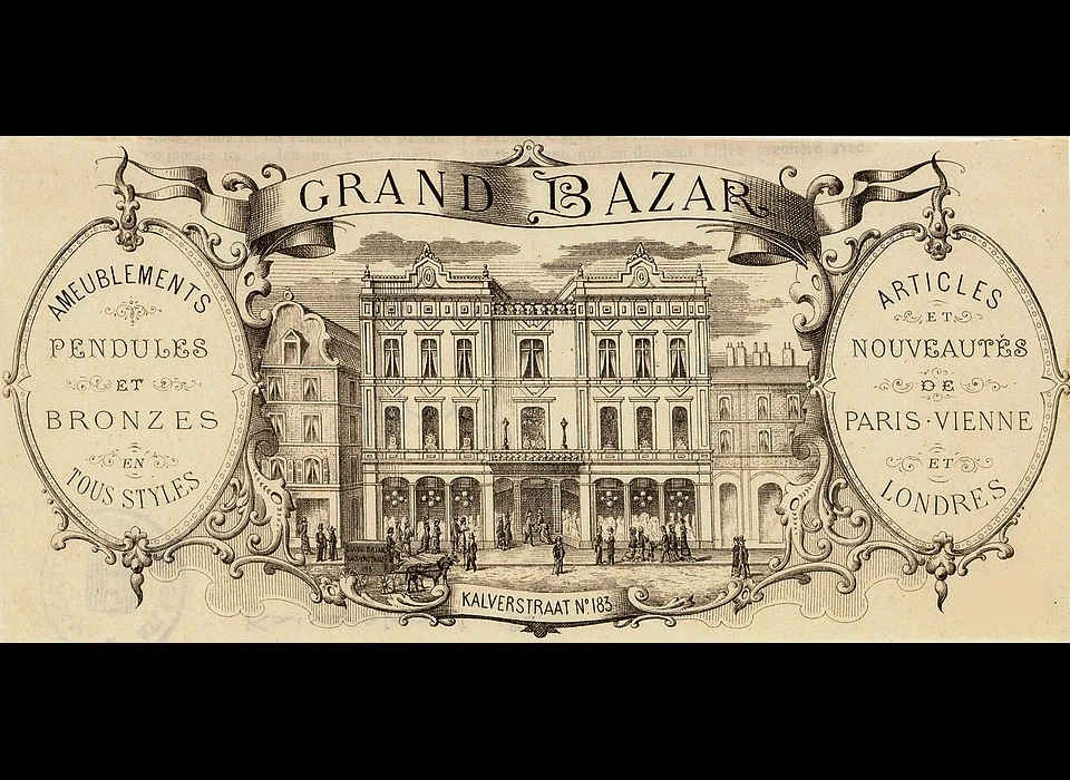 Kalverstraat 183 Reclamekaart Grand Bazar (1880)