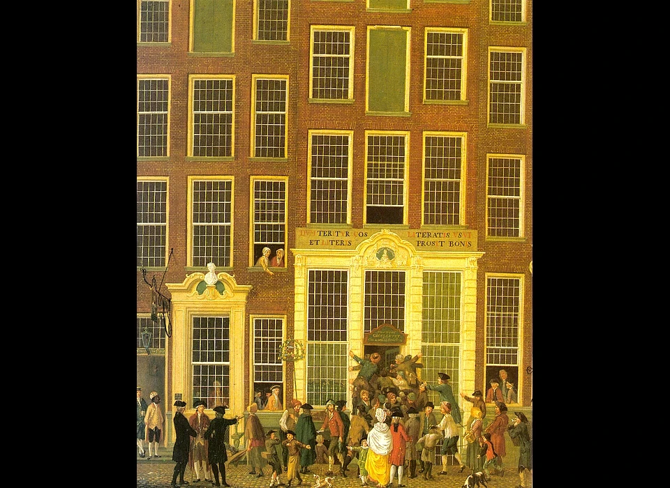 Kalverstraat 10 Boekhandel en Loterijkantoor van Jan de Groot door Isaak Ouwater (1779)