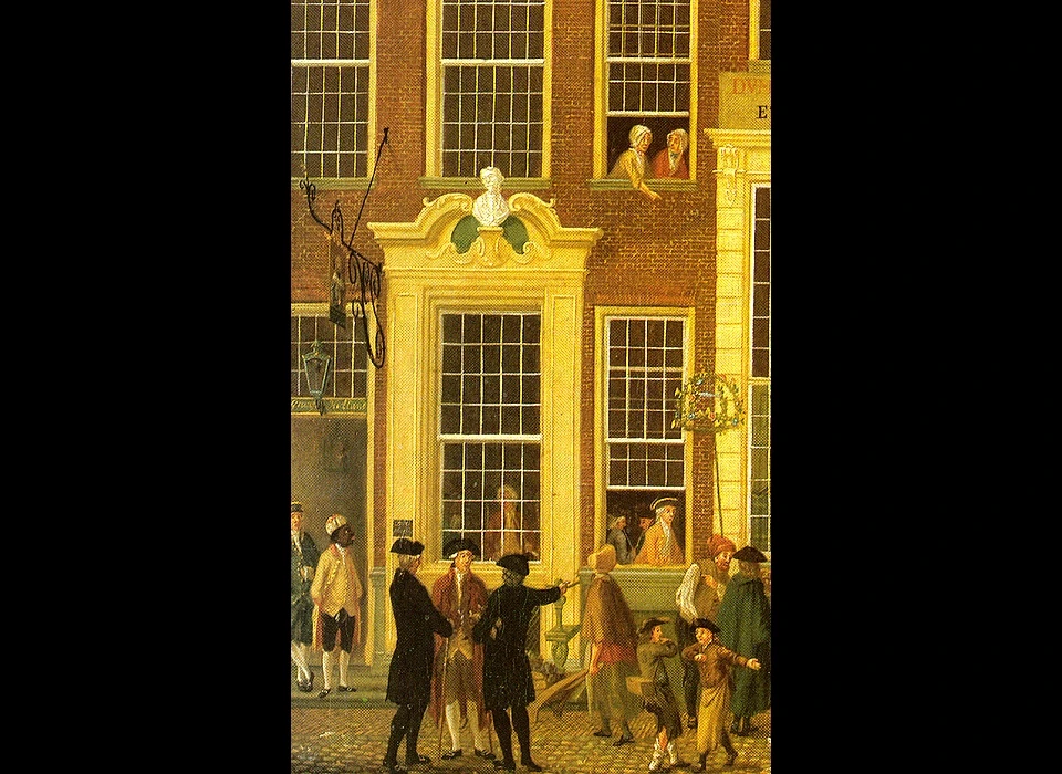 Kalverstraat 12 Herberg De Graaf van Holland op schilderij van Isaak Ouwater, in de 17de eeuw eigendom van Jan Six I (1779)