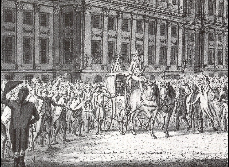 Vertrek van burgemeester Hendrik Hooft Danielsz nadat hij op 30 januari 1787 was afgezet (Johan Elfers)
