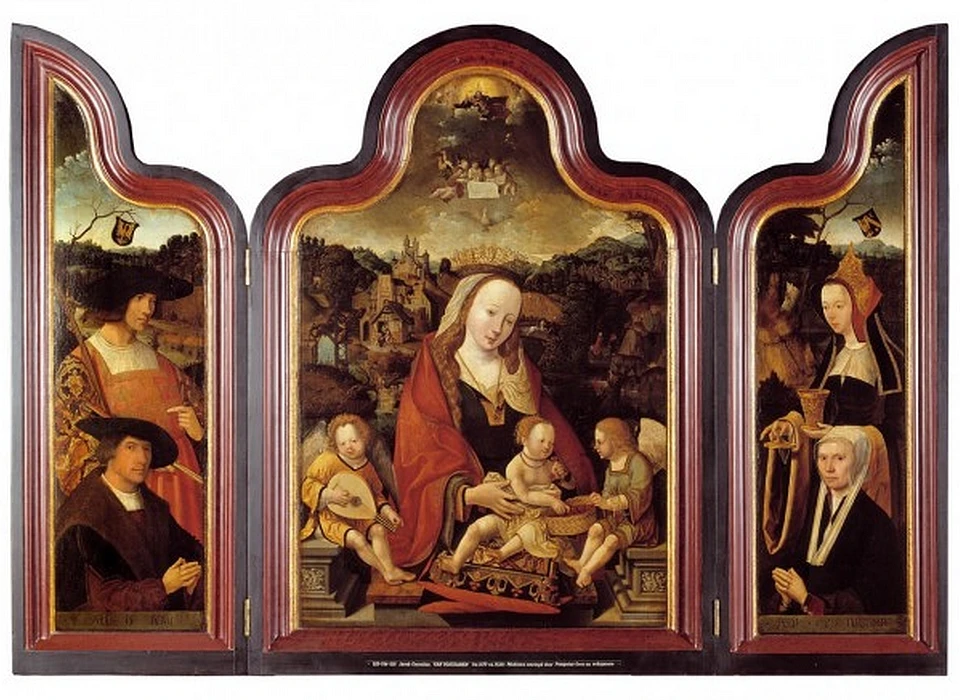 Kalverstraat 13 drieluik Pompeius Occo linkerzijvleugel, zijn vrouw Gerbrich Claesdr rechterzijvleugel vermoedelijk voor de huiskapel (Jacob Cornelisz van Oostsanen) (1515)