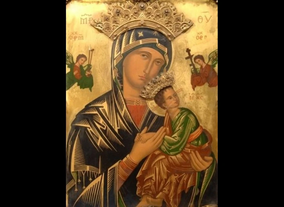 Maria wendt haar blik niet naar haar kind, maar naar de mensen! Zij geldt immers als de belangrijkste voorspreekster voor de mensen en zij is voor de gelovigen als een Moeder van Altijddurende Bijstand