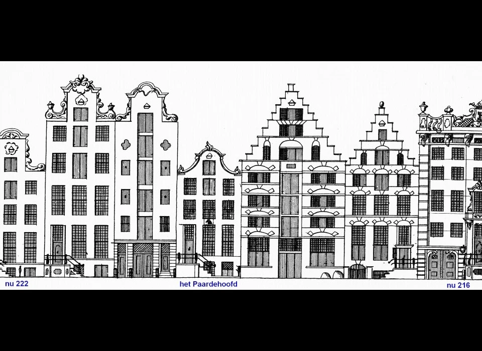 Gevelwand Keizersgracht omstreeks 1770 ter hoogte van Het Paardehoofd