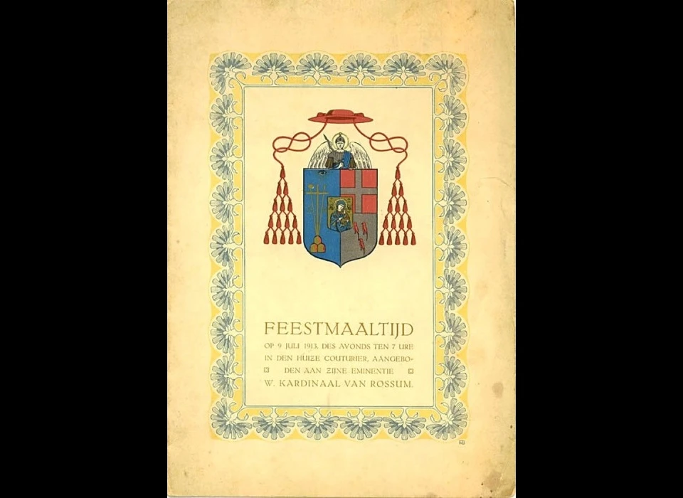 Maison Couturier feestmaaltijd uit 1913 aangeboden aan zijne eminentie W. kardinaal van Rossum