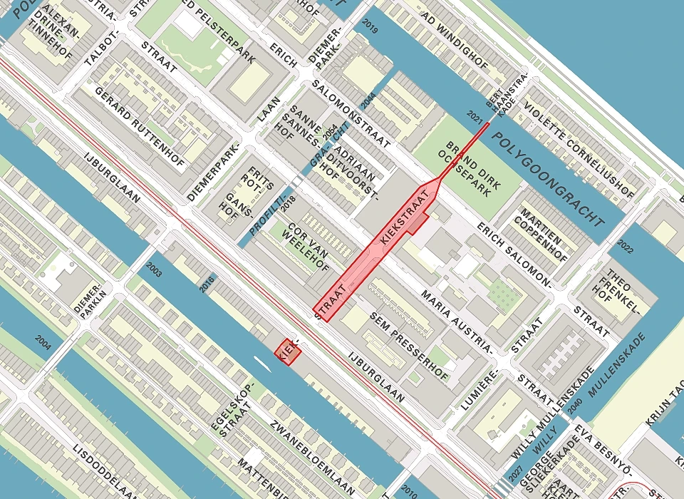 Kiekstraat op de plattegrond