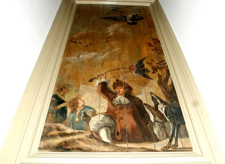 Trippenhuis plafondschildering in gang door Nicolaes De Helt Stockade (1614-1669)