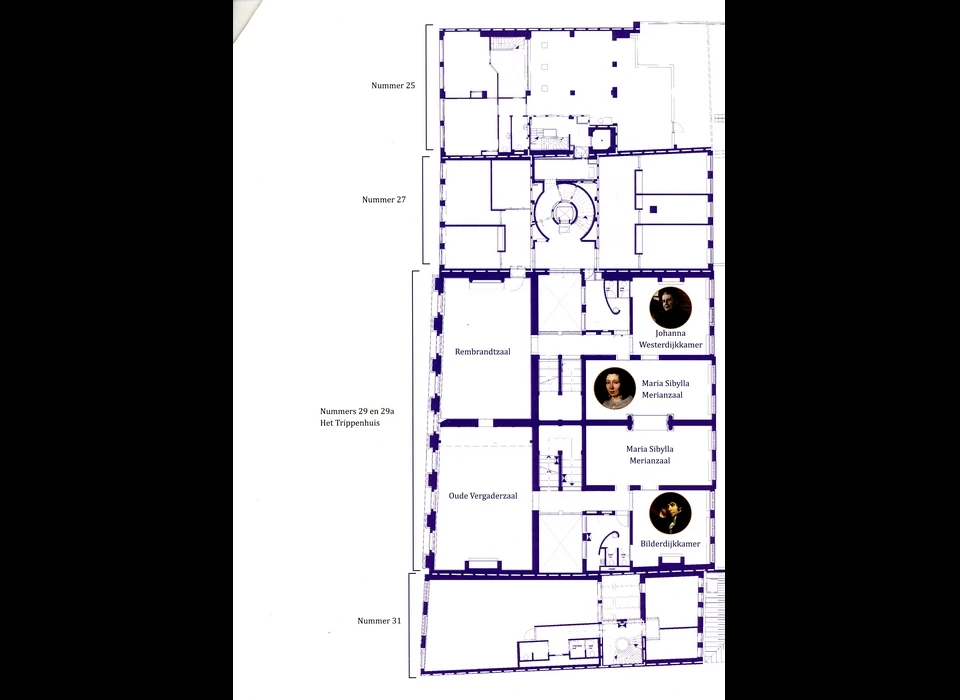 Plattegrond Trippenhuiscomplex 1e verdieping voorhuis