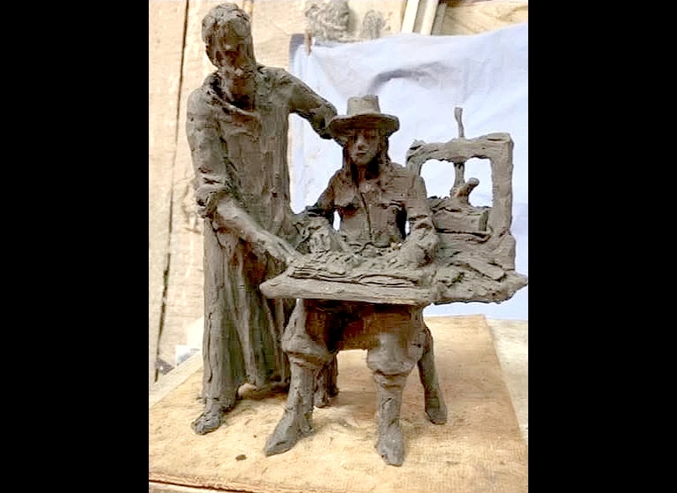 Ontwerp voor beeld Christoffel van Dijck en Voskan Yerevantsi met een drukpers voor de eerste Armeense bijbel (2025)