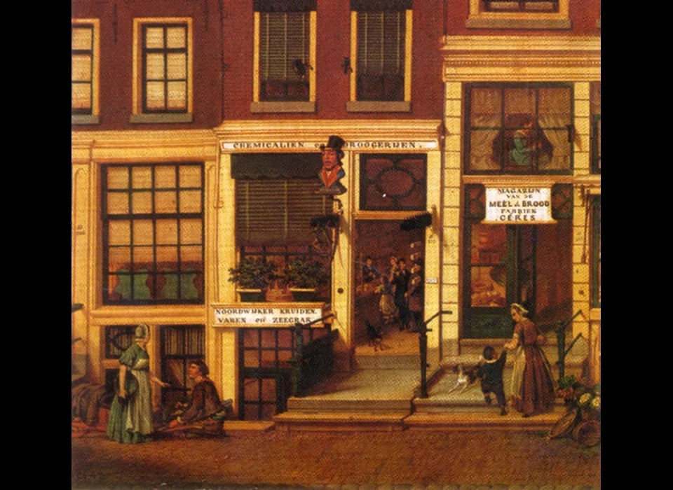 Leidsestraat 90 Apotheek Bolkestein met gaper, zaagvistand en hertengewei (1870)