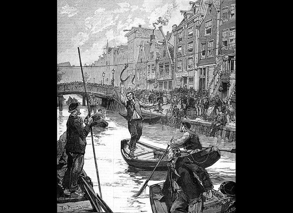 Lindengracht Palingtrekken bij Zaterdagse Brug (1886)