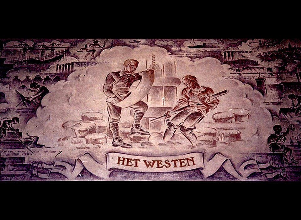 Mauritskade 63 Tropeninstituut schildering boven toegang aula links 'Het Westen' (1991)