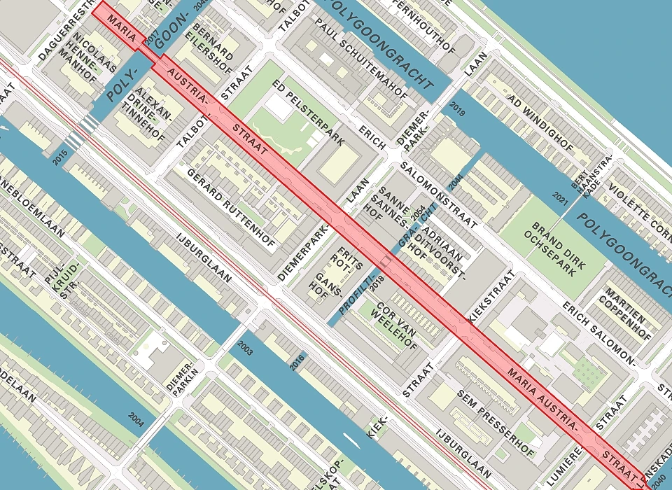 Maria Austriastraat op de plattegrond