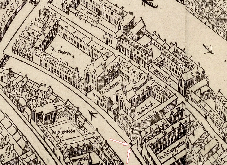 Op de plattegrond van Cornelis Antonisz is bij de pijlen 't spoeye nog te zien (1544)