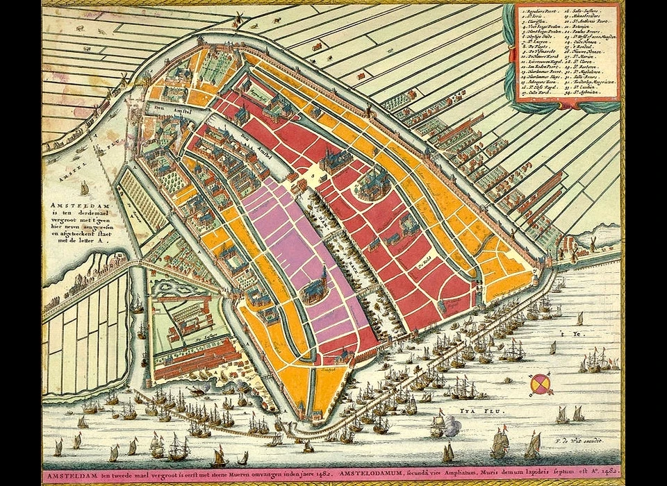 Op een tekening van Nic.Visscher uit 1664 is de situatie van 1482 weergegeven waarbij de concentratie van kerkelijke instellingen rond de Nes opvalt.