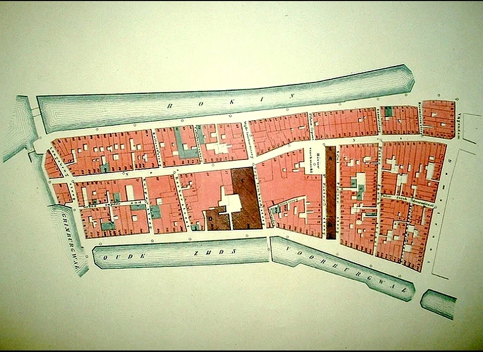 Op de plattegrond van Buurt A uit 1876 (kaart van Loman) is de huidige huisnummering weergegeven.