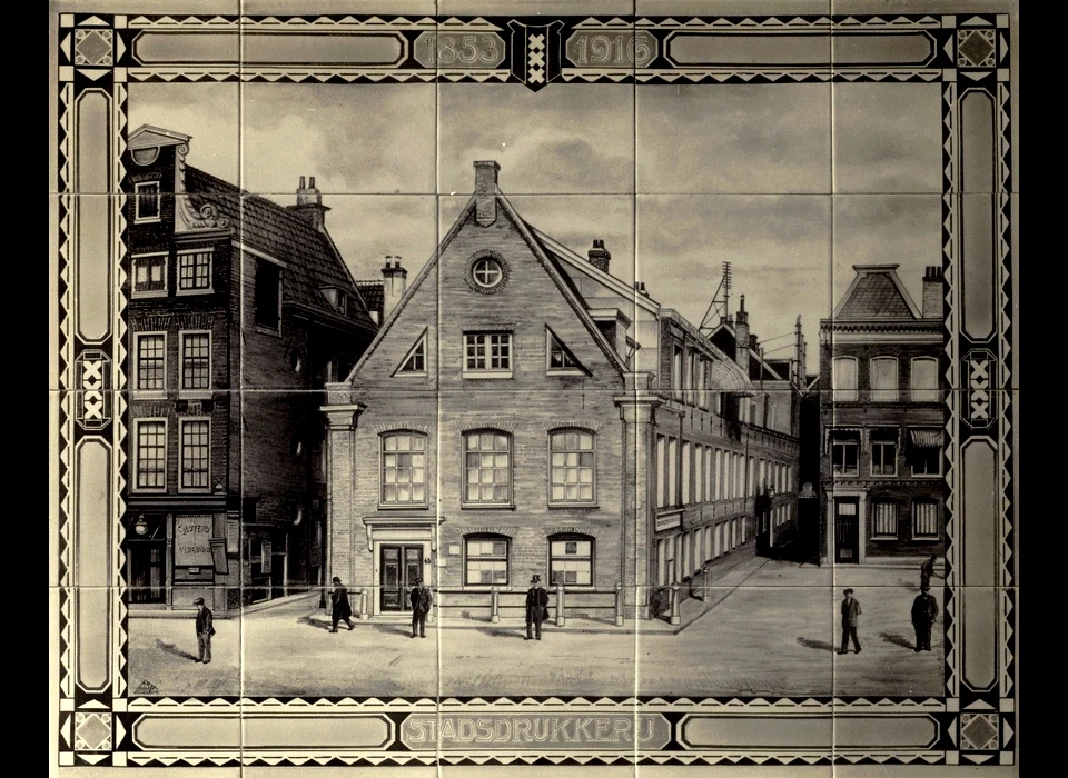 Nes 43 tegeltableau Stadsdrukkerij in Sint Pietershal (1916)