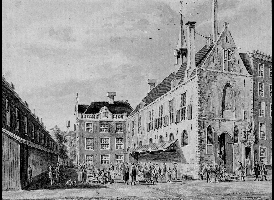 Nes 45 Kleine Vleeshal, tekening Hendrik Spilman (1750)