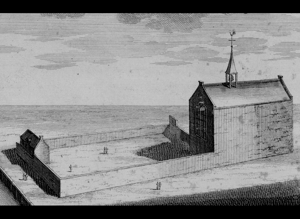 Nes 43 Sint Pieters Kerkjen en Kerkhof Anno 1544 tekening J.van Septeren (1729)