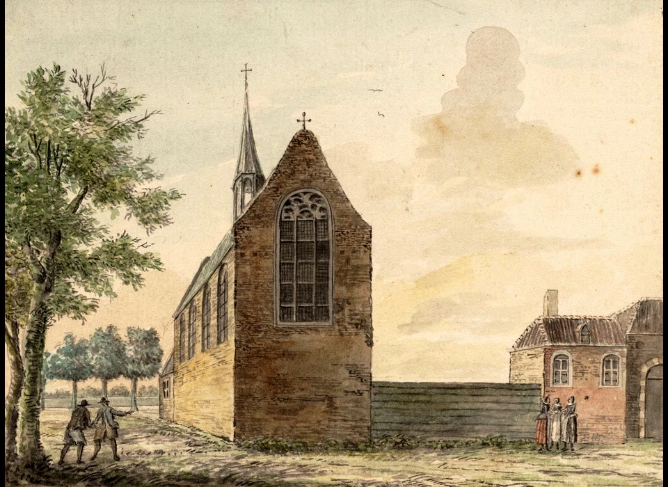 Nes 43 Sint Pieterskapel naar een tekening van Pieter Vlaming uit 1770
