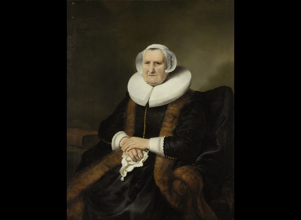 Nes 23 portret van een oude dame mogelijk Elisabeth Bas, toegeschreven aan Ferdinand Bol (ca.1635)