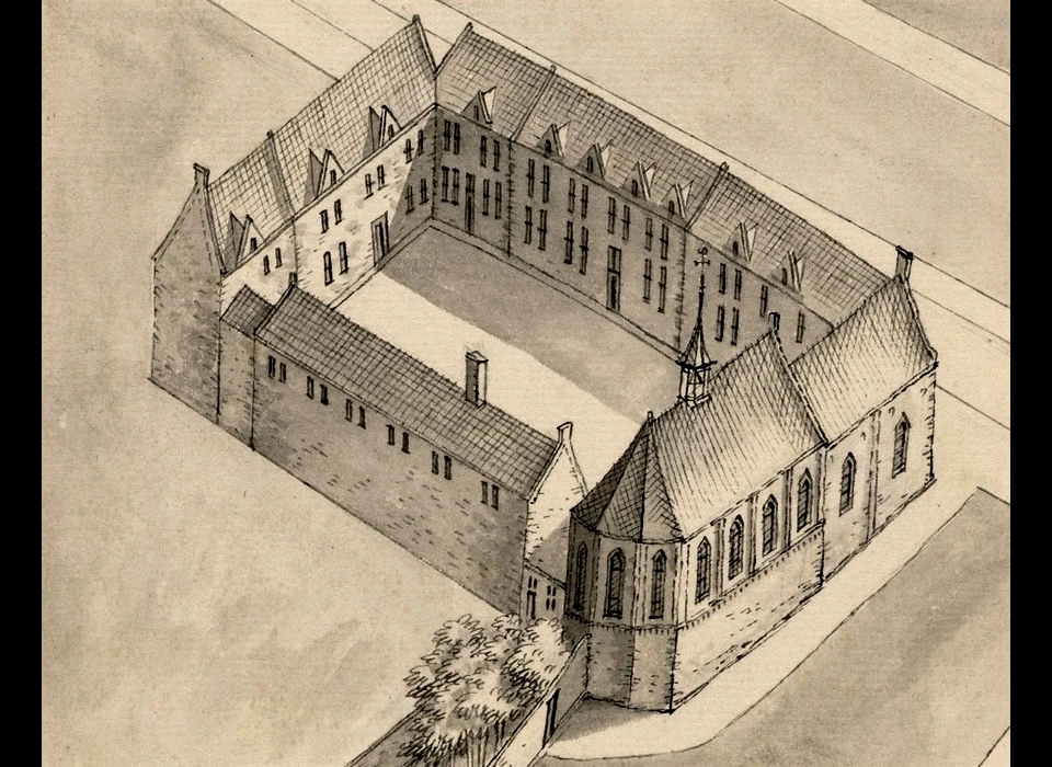 Nieuwezijds Voorburgwal 65-85 Sint Geertruidenklooster 1544 (tekening 1729)