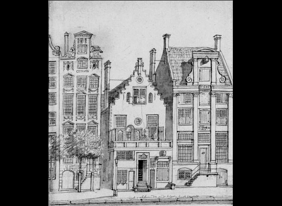 Rokin 91-95, 93 voormalige kapel Sint Mariaklooster tekening H.P.Schouten) (1774)