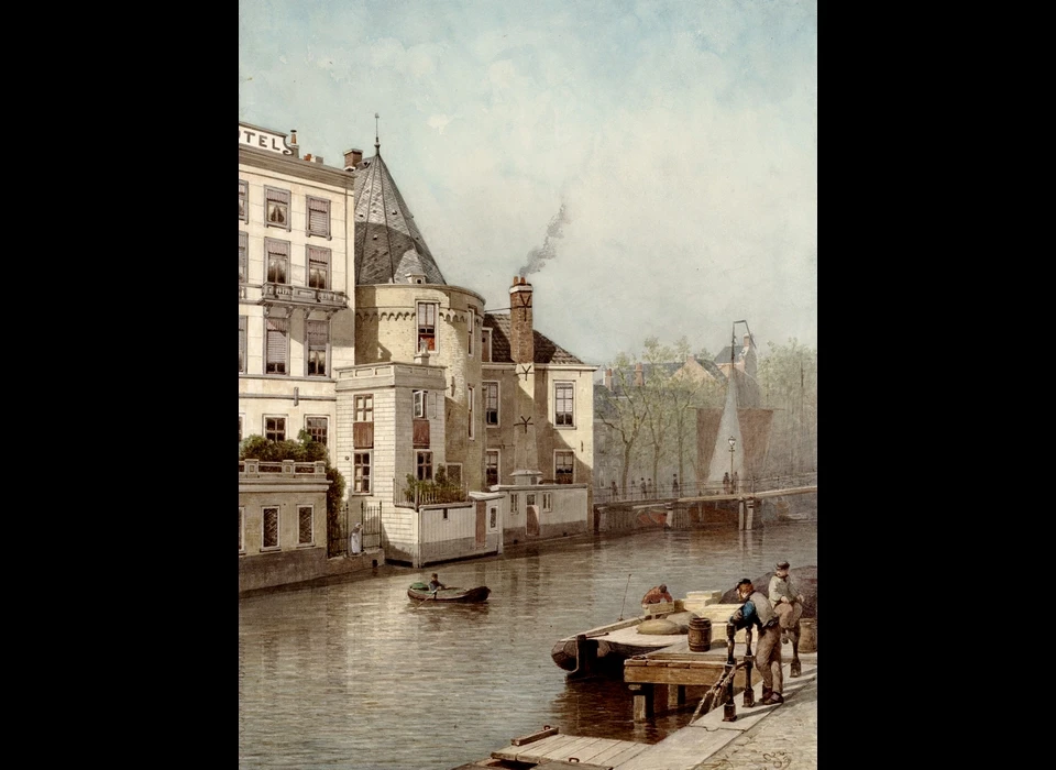 Nieuwe Doelenstraat 24 Brack's Doelenhotel (nieuw) Amstelzijde vanaf 's Gravelandseveer (Johan Conrad Greive jr.(1837-1891), 1882)