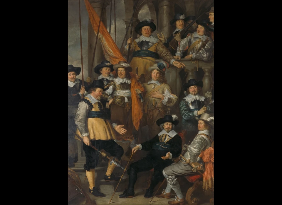 Officieren en andere schutters van wijk XVIII onder leiding van kapitein Albert Dircksz Bas en luitenant Lucas Pietersz Conijn (Govert Flinck, 1645)