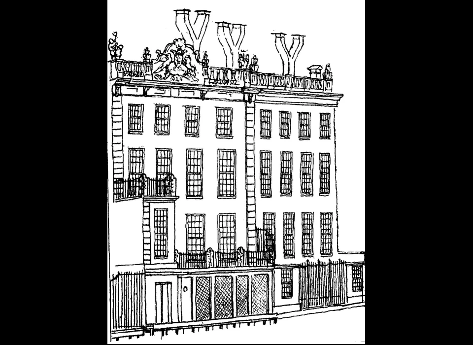 Nieuwe Doelenstraat 16-18 tekening achtergevel (ca.1770)