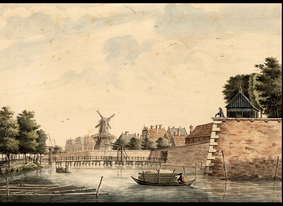 Rechts bolwerk Slotermeer, Zaagmolenpoort, midden bolwerk Karthuizers met molen De Kat (Dirk Verrijk, 1770)