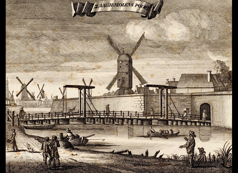 Zaagmolenpoort en bolwerk Karthuizers met molen De Kat (1693)