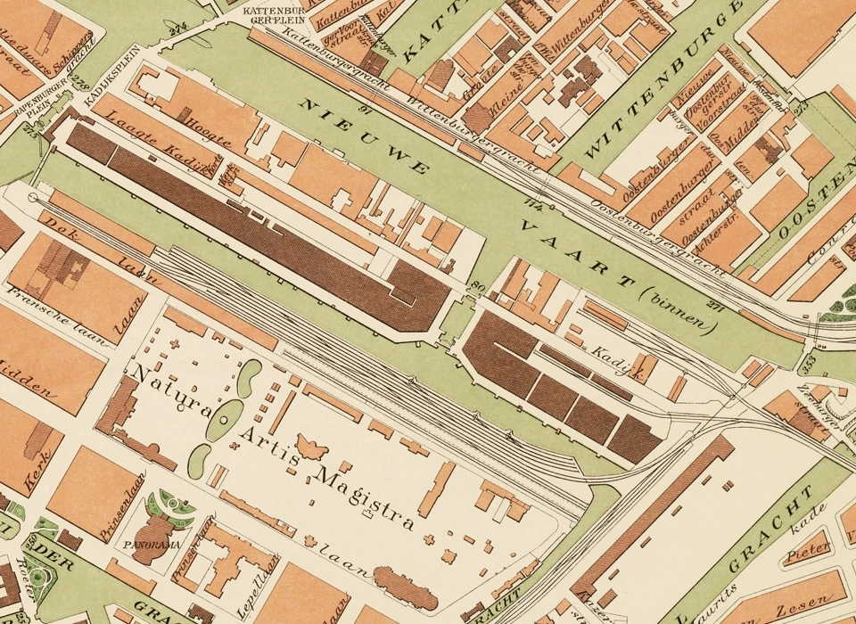 Entrepotdok gebouwen Rijnhaven en Rijnwaag verdwenen nu goederenspooremplacement (1903)