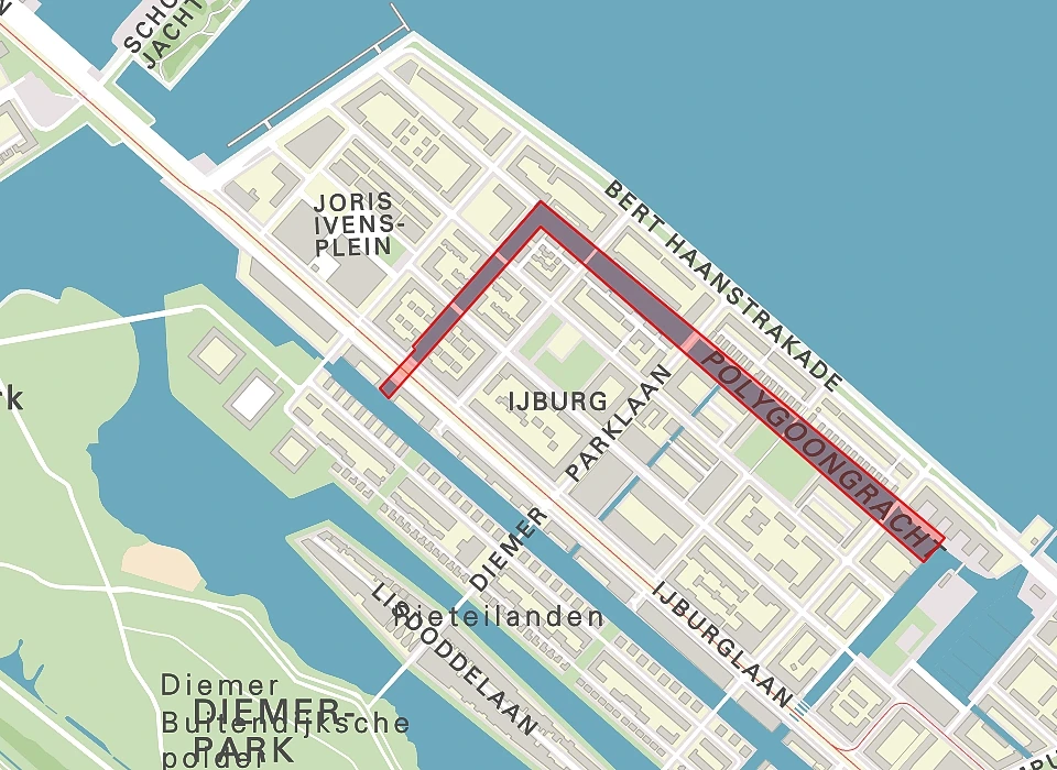 Polygoongracht op de plattegrond