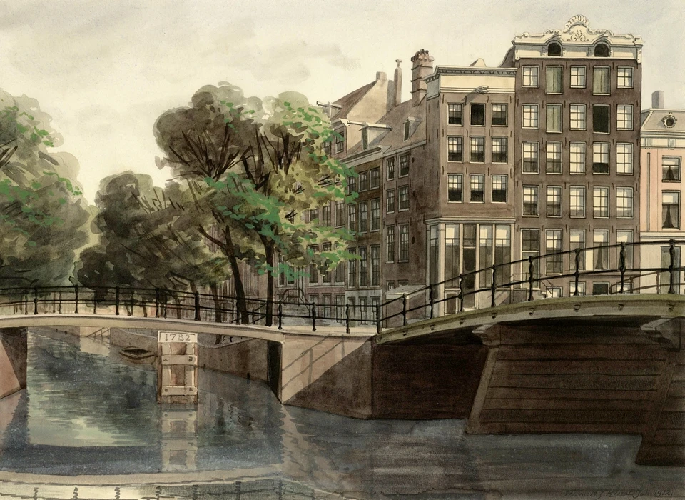 Kloveniersburgwal 69-73 de afgebroken panden ten behoeve van het LNV-gebouw, tekening H.M.J.Misset (1912)