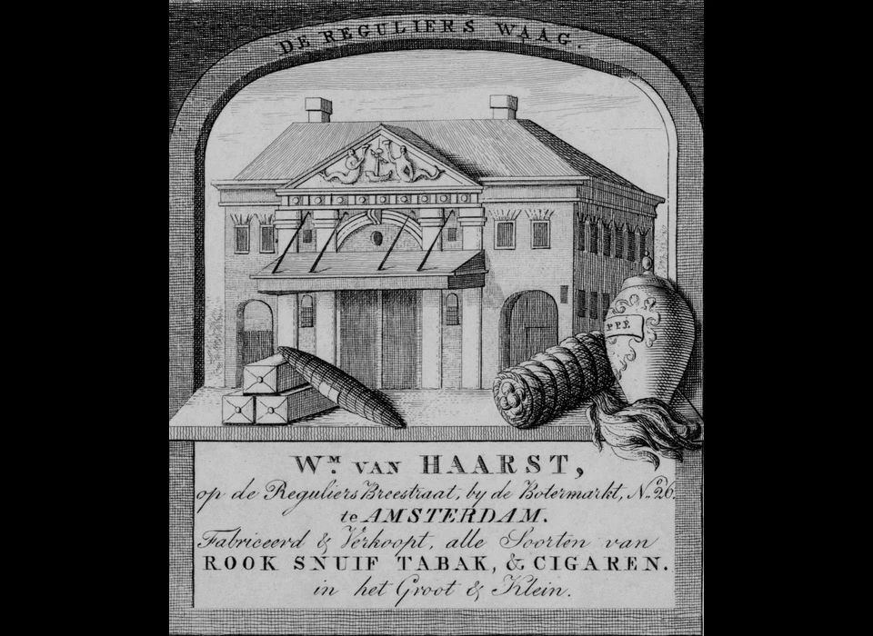 Reguliersbreestraat 26 adreskaart Tabakshandel G.van Haarst (1856)
