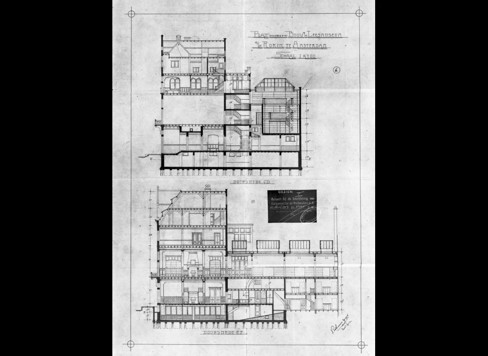Rokin 102 1903 bouwtekening voor nieuwbouw Leesmuseum