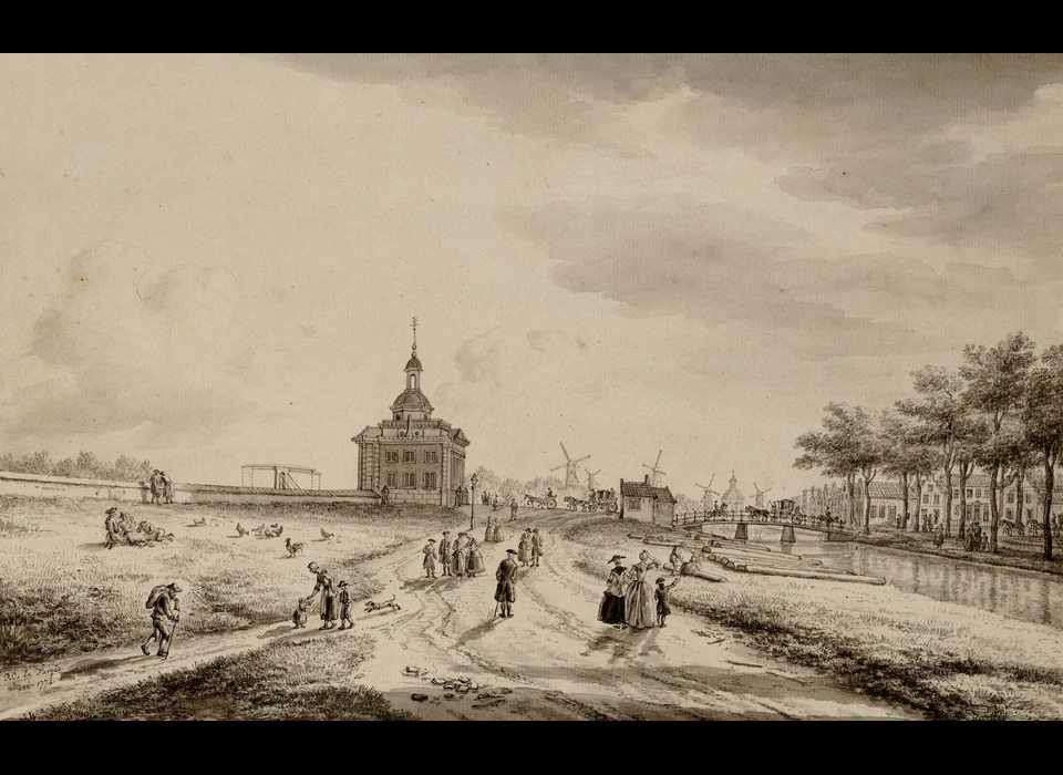2de Muiderpoort stadszijde gezien naar Weesperpoort (Paulus Constantijn la Fargue (-1782), 1774)