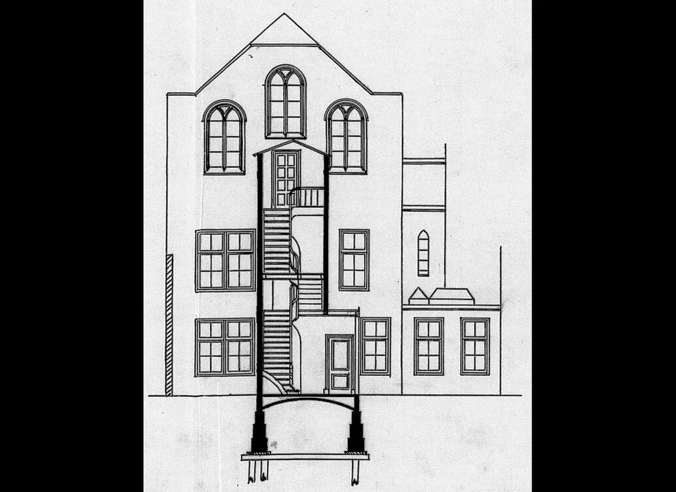 Singel 448 bouwtekening front achterhuis (1883)